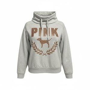 Victorias Secret Pink Everyday Lounge Cowl Neck‎ Sweatshirt Light Gray Small